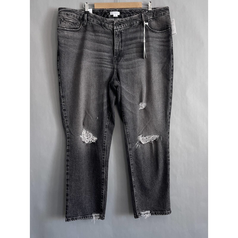 Good American Jeans Women 16 Plus Good Vintage Black Straight Leg High Rise NWT